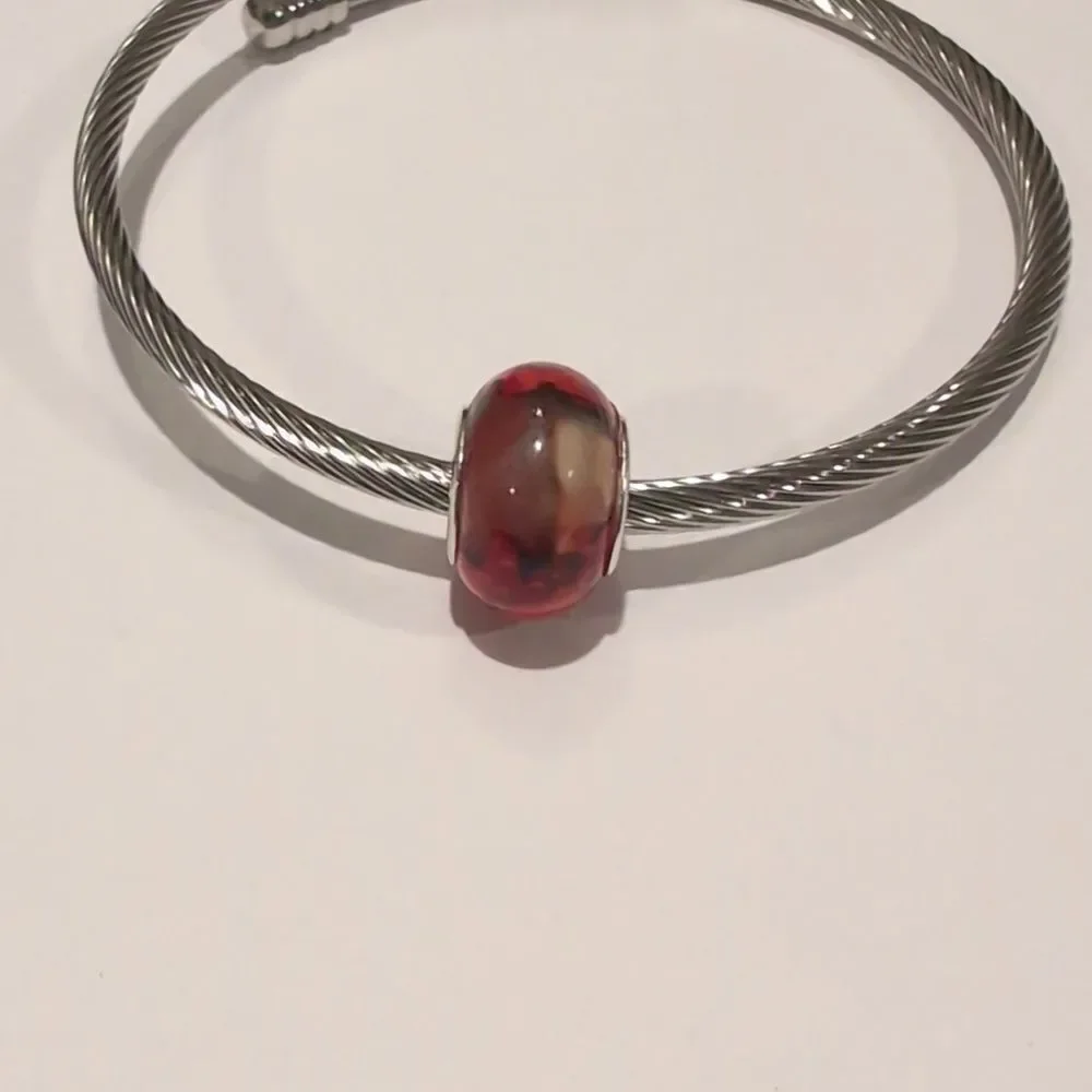 Silver Red Watercolor Charm for Pandora Style Bracelet‎